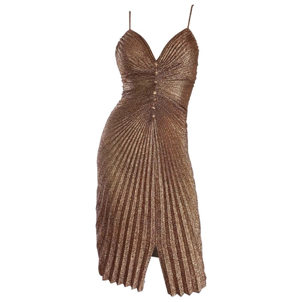 Stunning Vintage New Leaf by Samir Gold Accordion Pleated 70s Dress